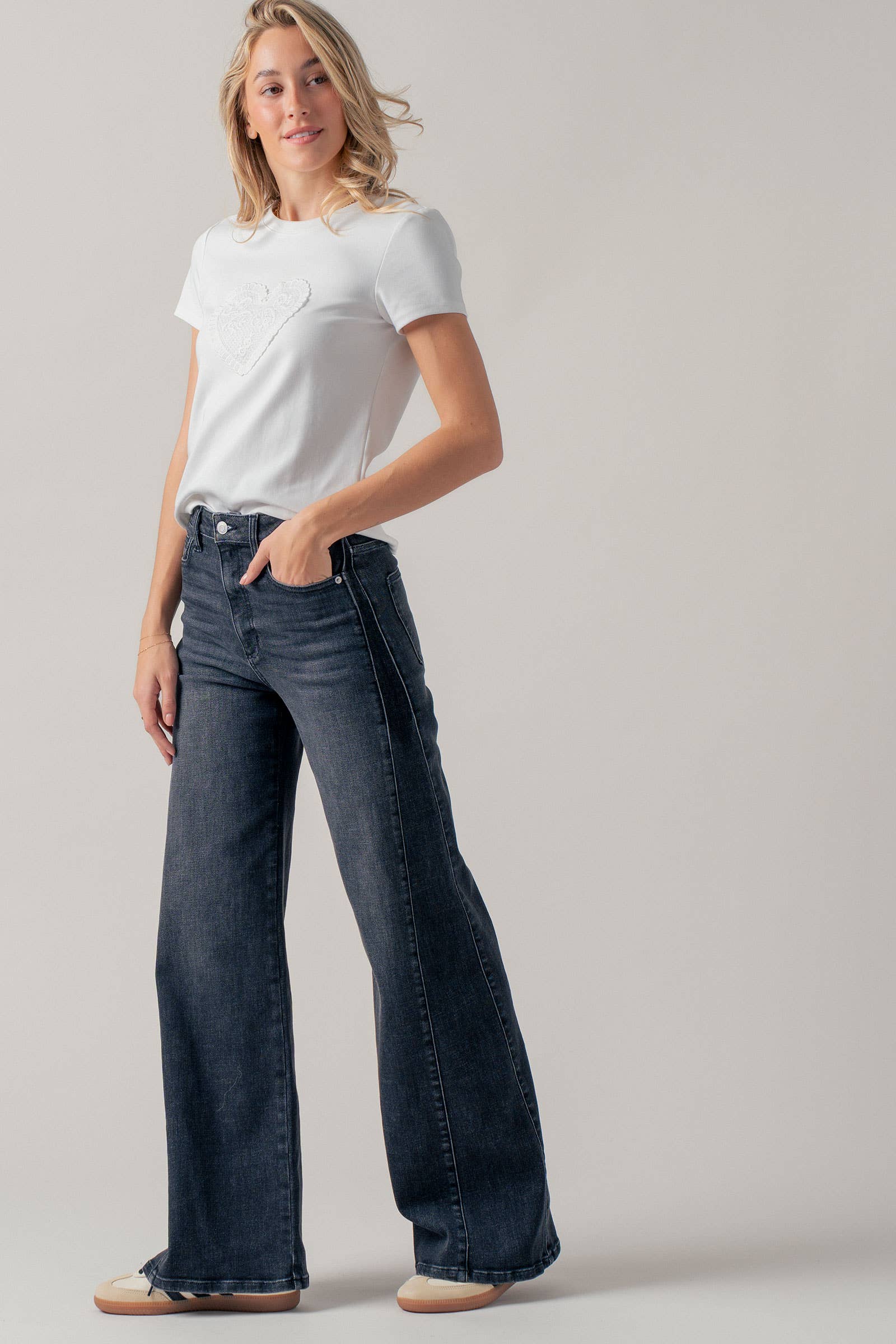 Lace Heart Patch Short Sleeve Cotton Tee