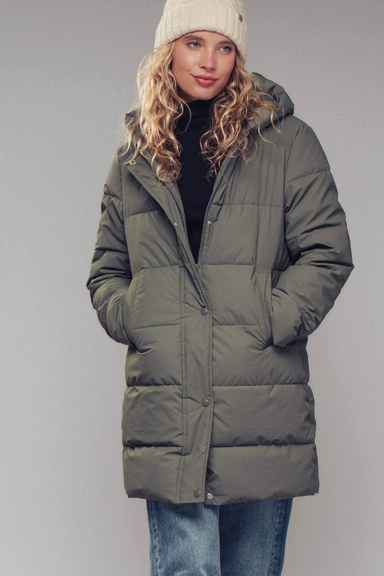 Urban Daizy Hooded Longline Channel-Quilted Puffer Coat Black Puffer Jacket - Women's (UDZ-KN-00657) – alternate view 3