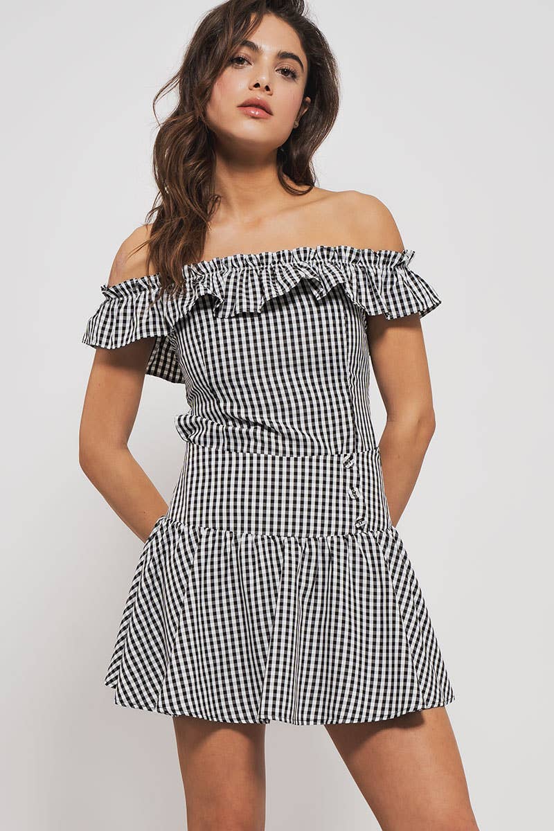 Urban Daizy Gingham Ruffle Off-Shoulder Crop Top Pink Blouse - Women's (UDZ-TP-01034) – alternate view 9