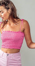 Urban Daizy Smocked Tie Strap Cropped Summer Tank Top Pink Tank Top - Women's (UDZ-TP-00467) – alternate view 3