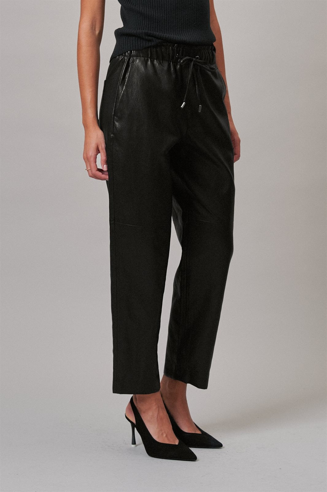 Faux Leather Drawstring Jogger Pants in BLACK - Women's Casual Pants | Urban Daizy