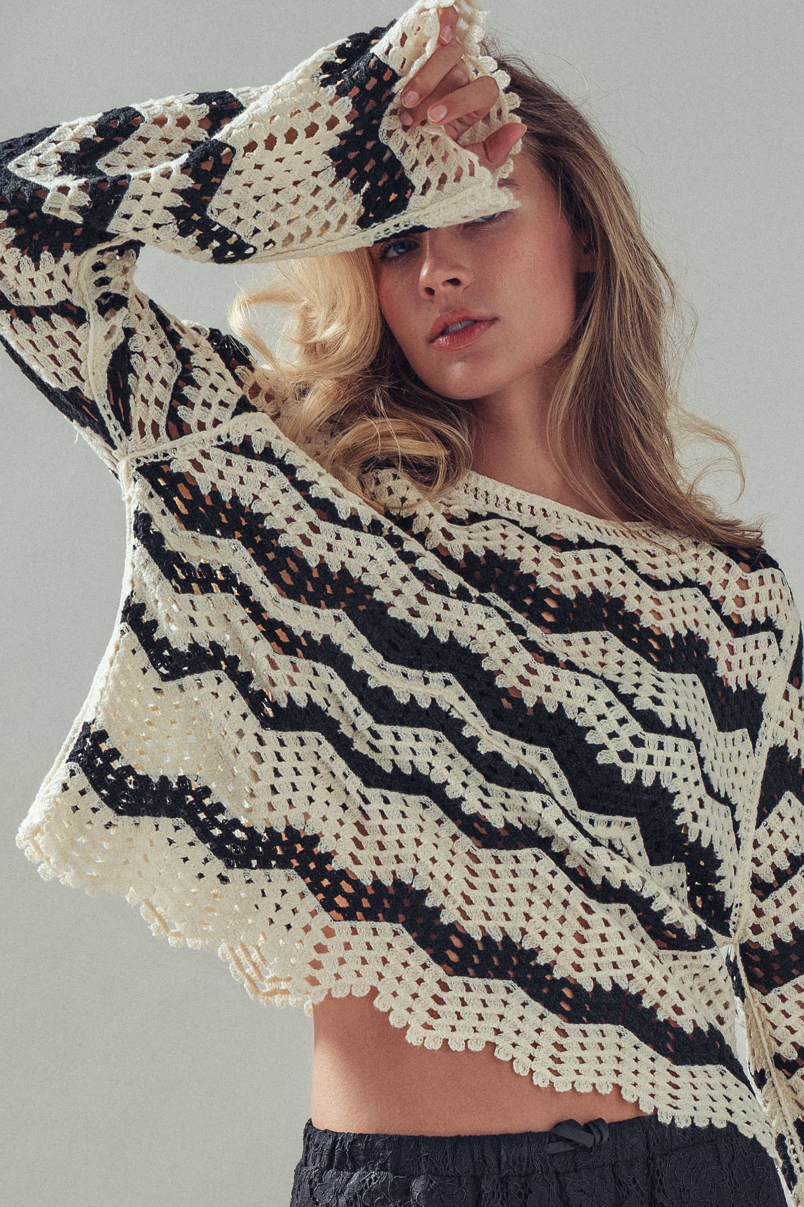 Chevron Pattern Open-Knit Crochet Sweater