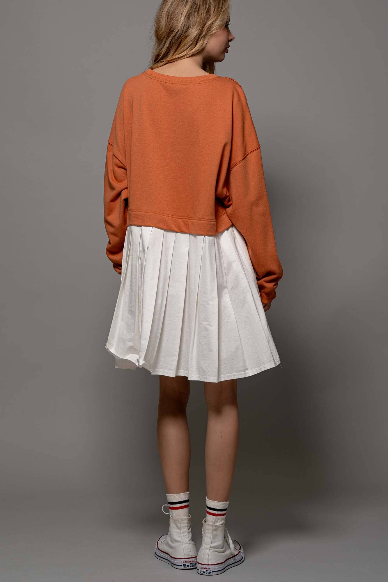 Urban Daizy Pleated Skirt Layered Statement Sweater Dress Rust Dress - Women's (UDZ-DR-00306) – alternate view 21