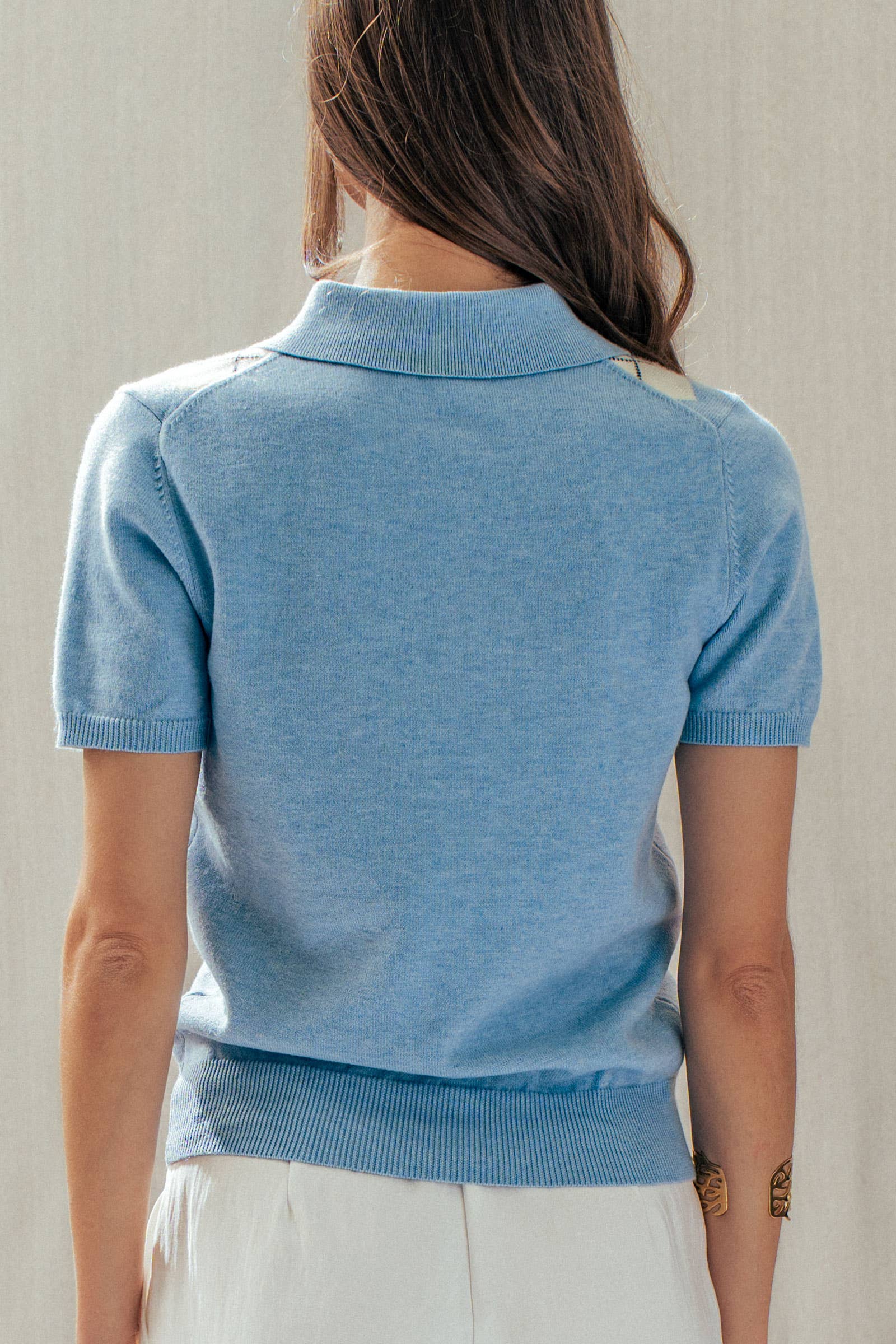 Preppy Argyle Short Sleeve Sweater