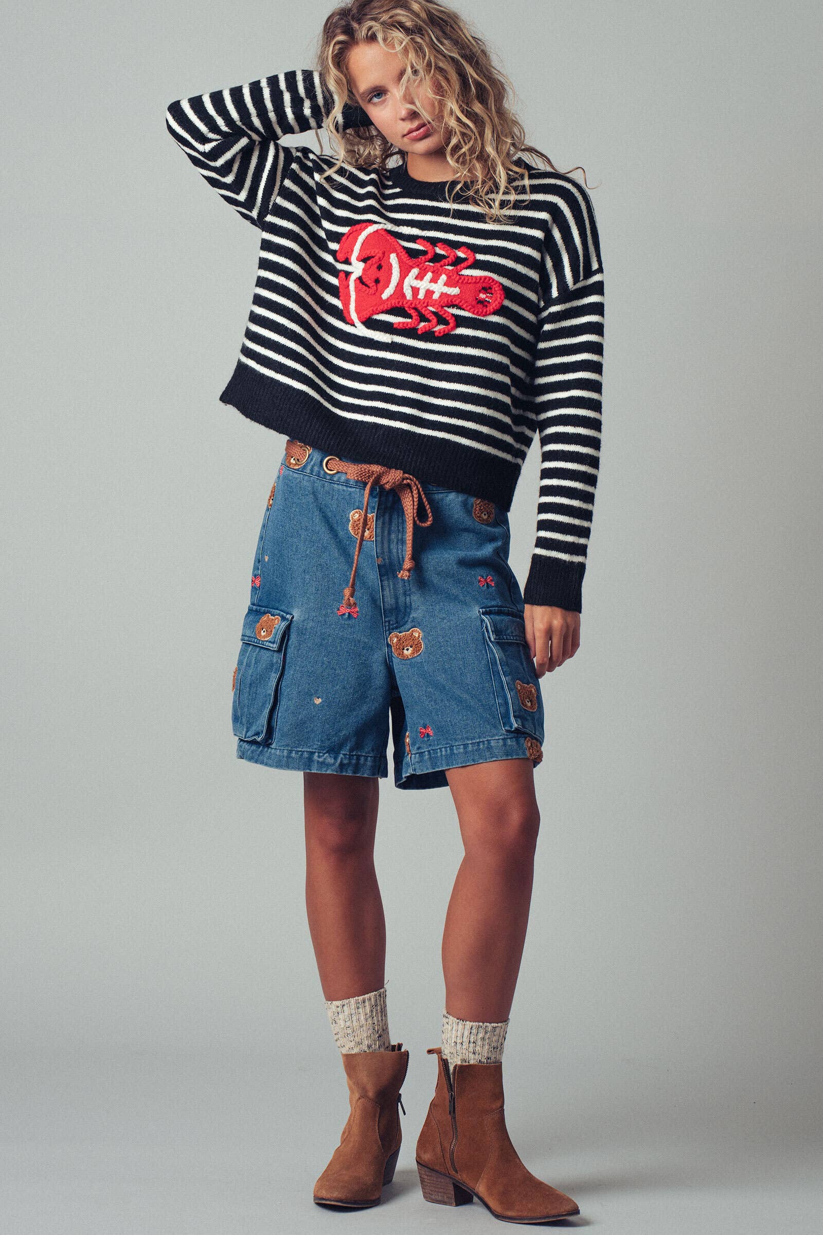 Urban Daizy Embroidered Red Lobster Nautical Statement Sweater Ivory Knit Sweater - Women's (UDZ-KN-00600) – alternate…