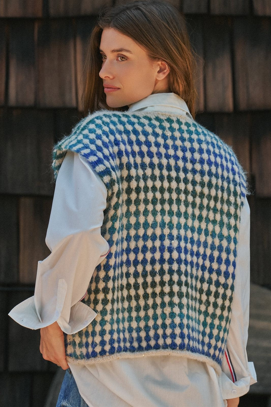 Popcorn Knit Button Front Sweater Vest Wool Blend in GREEN - Women's Sweater Vests | Urban Daizy