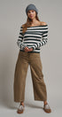 Bistro Stripe Off Shoulder Sweater