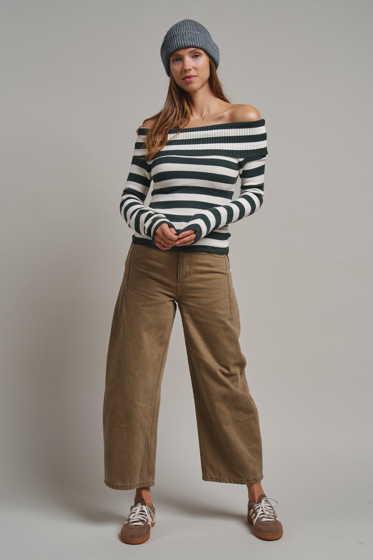 Bistro Stripe Off Shoulder Sweater