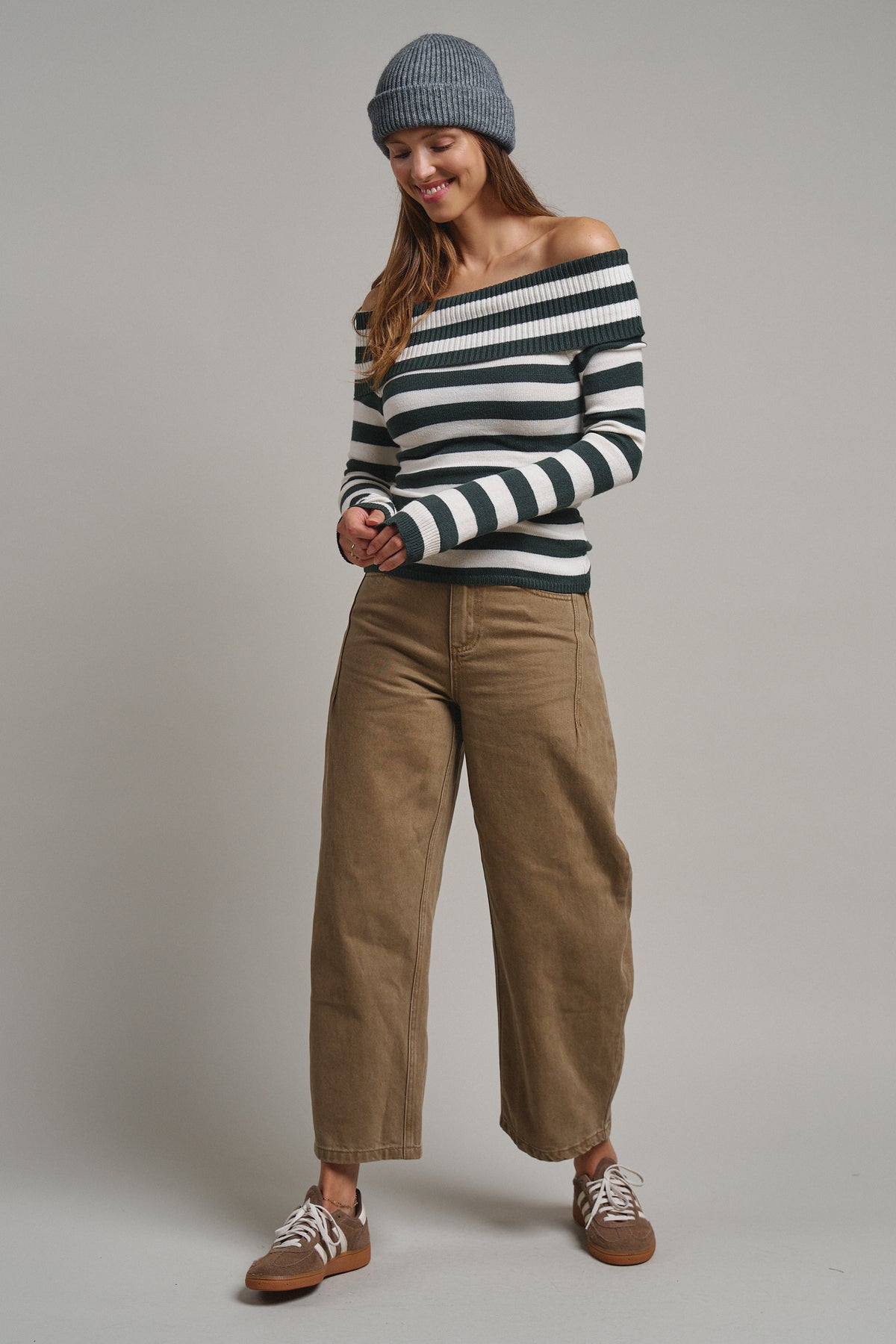 Bistro Stripe Off Shoulder Sweater