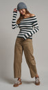 Bistro Stripe Off Shoulder Sweater