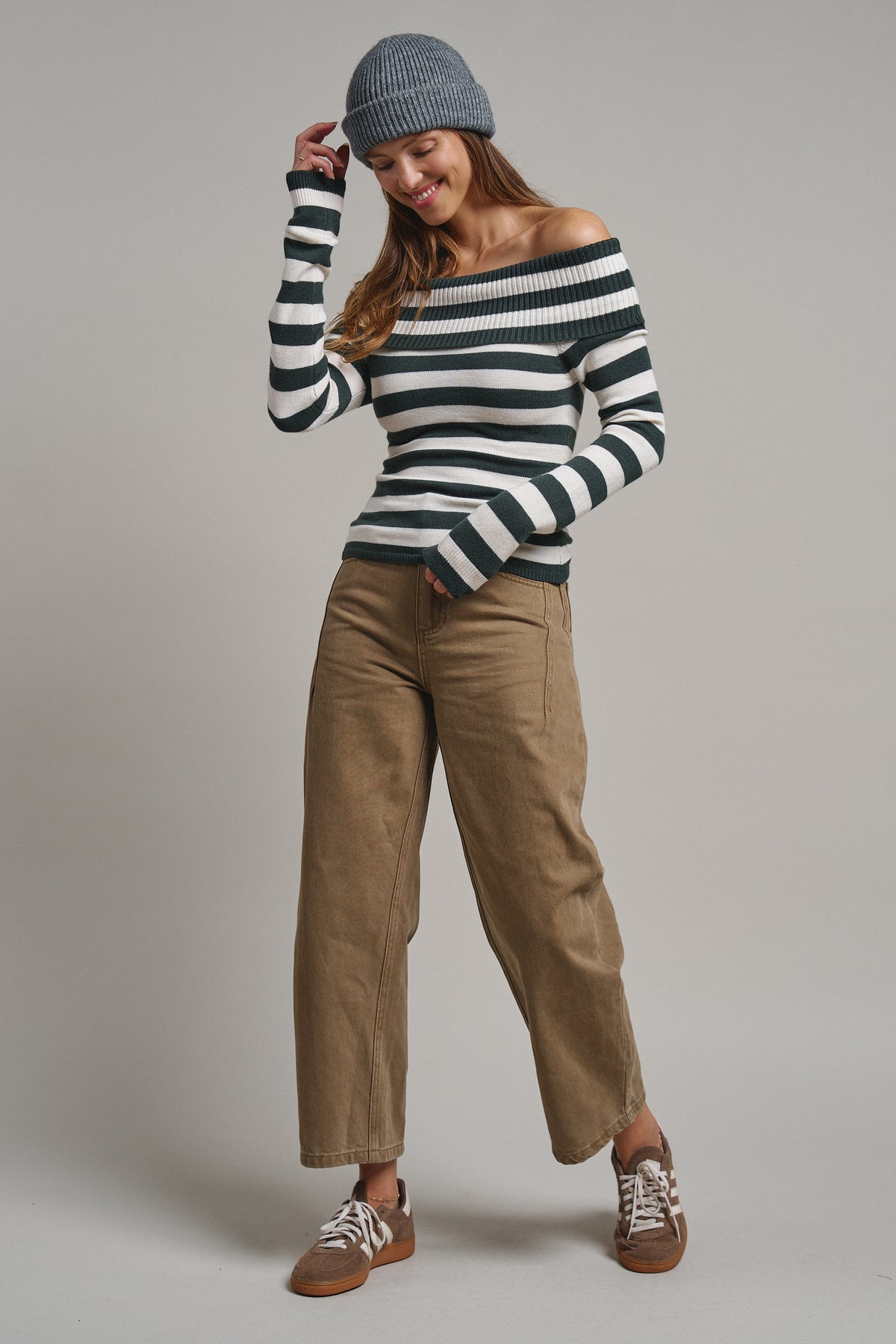 Bistro Stripe Off Shoulder Sweater