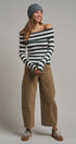 Bistro Stripe Off Shoulder Sweater