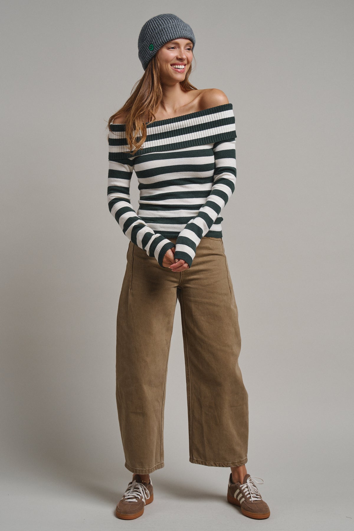 Bistro Stripe Off Shoulder Sweater