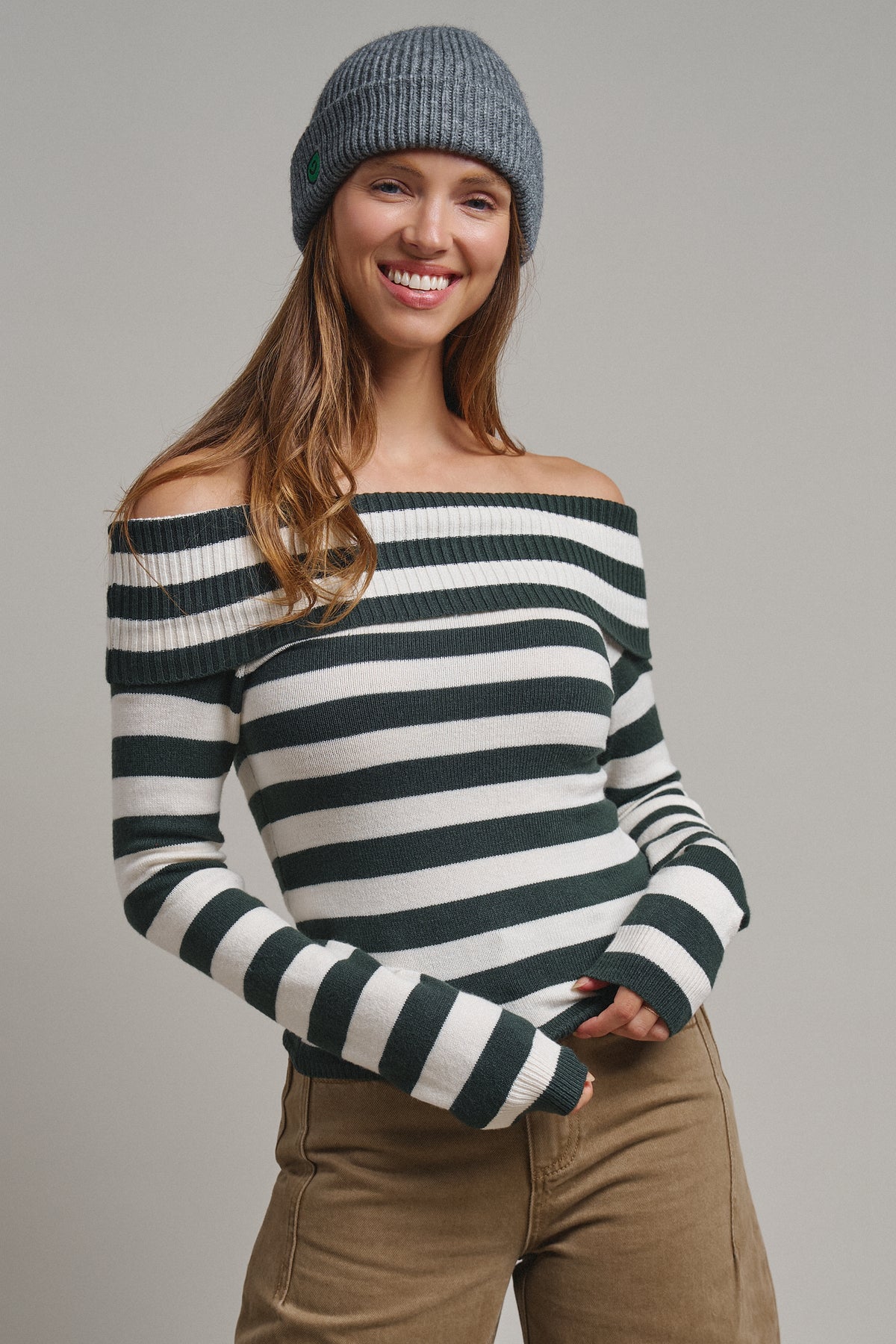 Bistro Stripe Off Shoulder Sweater