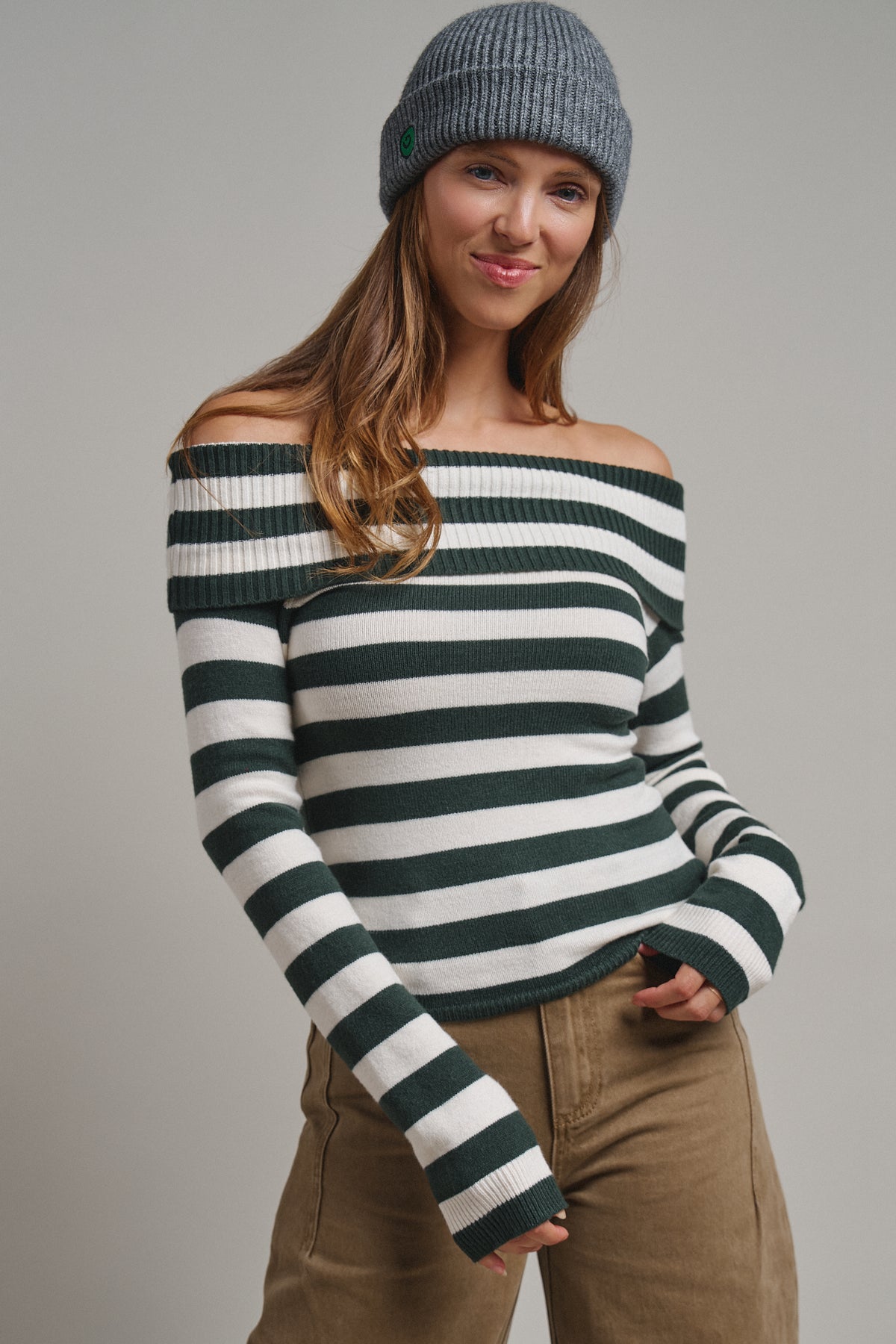 Bistro Stripe Off Shoulder Sweater