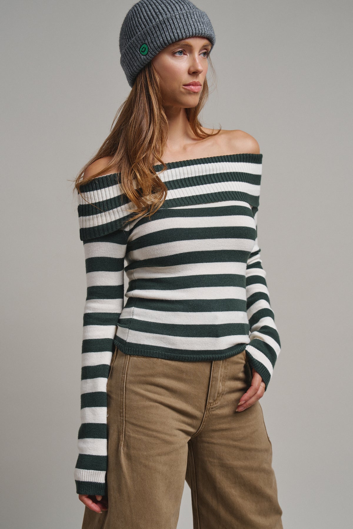 Bistro Stripe Off Shoulder Sweater