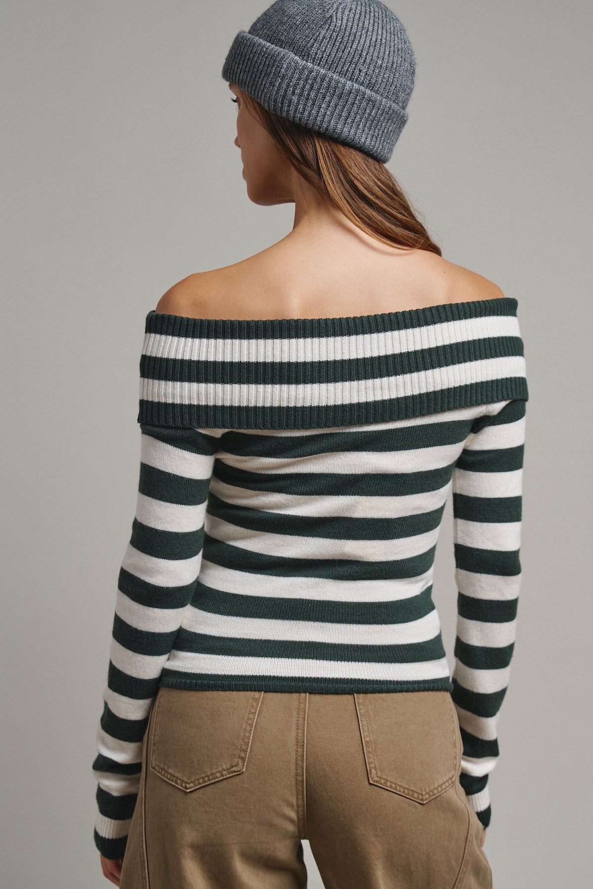 Bistro Stripe Off Shoulder Sweater