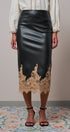 Faux Leather Lace Trim Midi Pencil Skirt in BLACK - Women's Midi Skirts | Urban Daizy