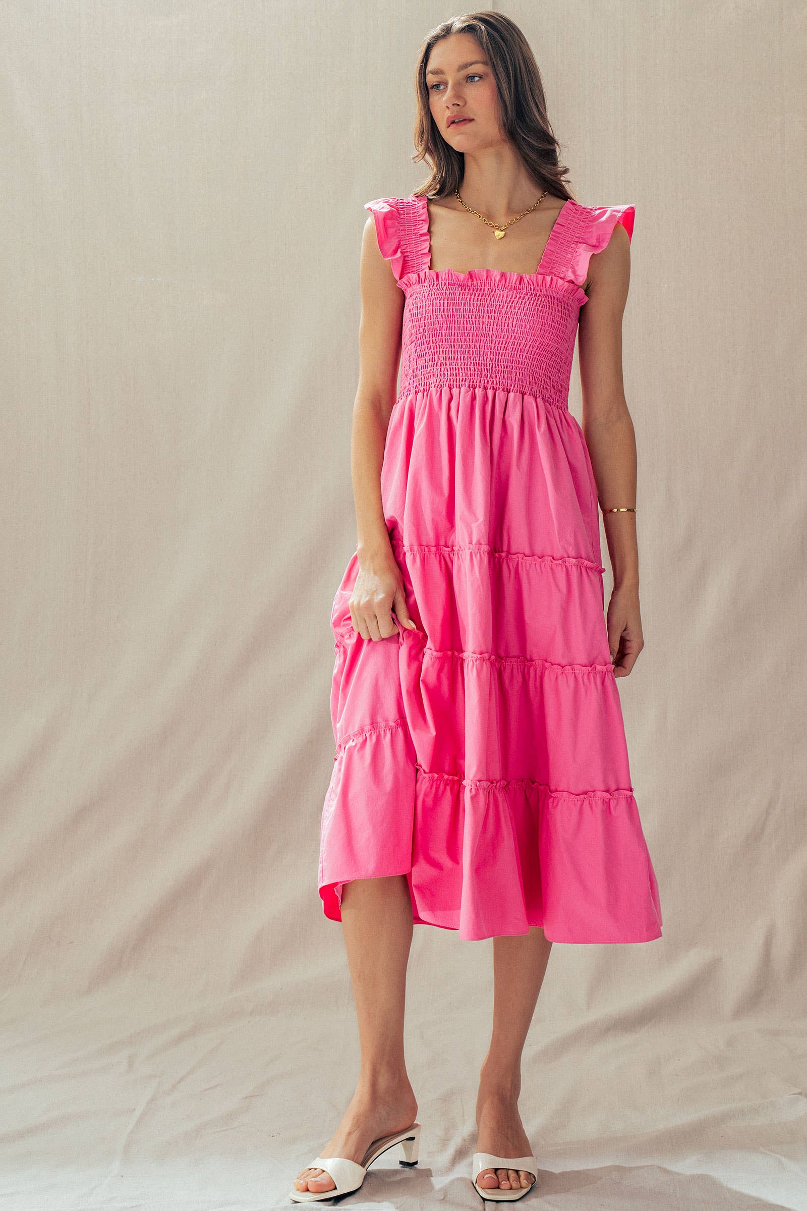 Cotton Smocked Tiered Midi Dress