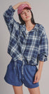 Plaid Flannel Hooded Shirt Jacket with Drawstring Hem in NAVY - Women's Shirts & Blouses | Urban Daizy