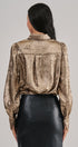 Metallic Shimmer Button Down Blouse with Puff Sleeves in GOLD - Women's Shirts & Blouses | Urban Daizy