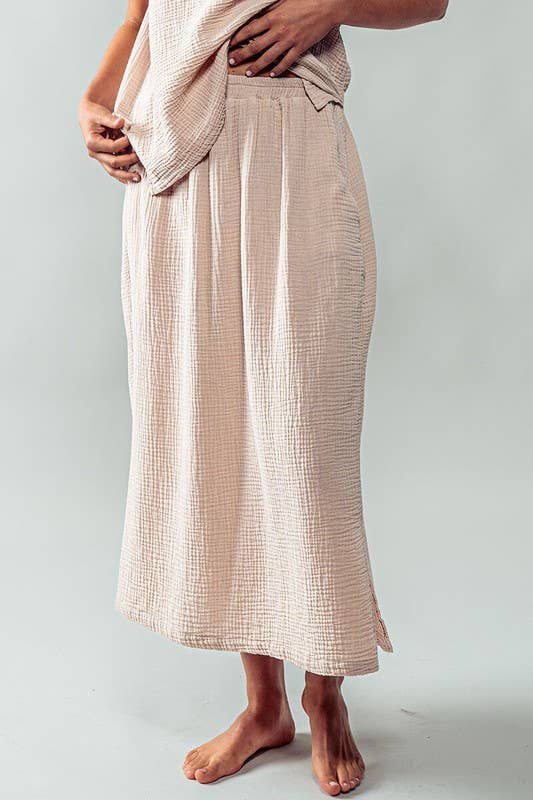 Urban Daizy Soft Double Gauze Elastic Waist Midi Skirt Blue-Sage Skirt - Women's (UDZ-SK-00060) – alternate view 2