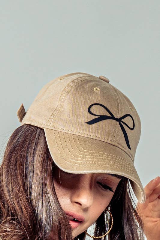 Urban Daizy Bow Graphic Relaxed Fit Baseball Cap Beige Baseball Cap - Women's (UDZ-AC-00112) – alternate view 11