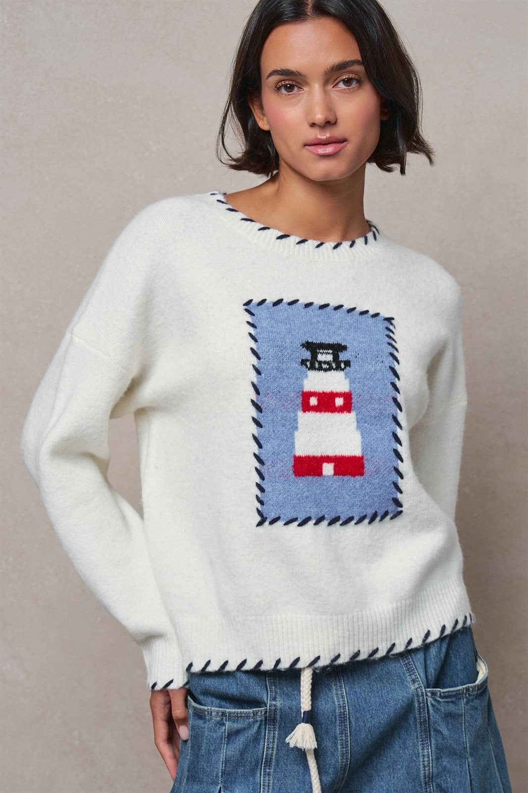 Lighthouse Knit Sweater in IVORY - Women's Sweaters | Urban Daizy