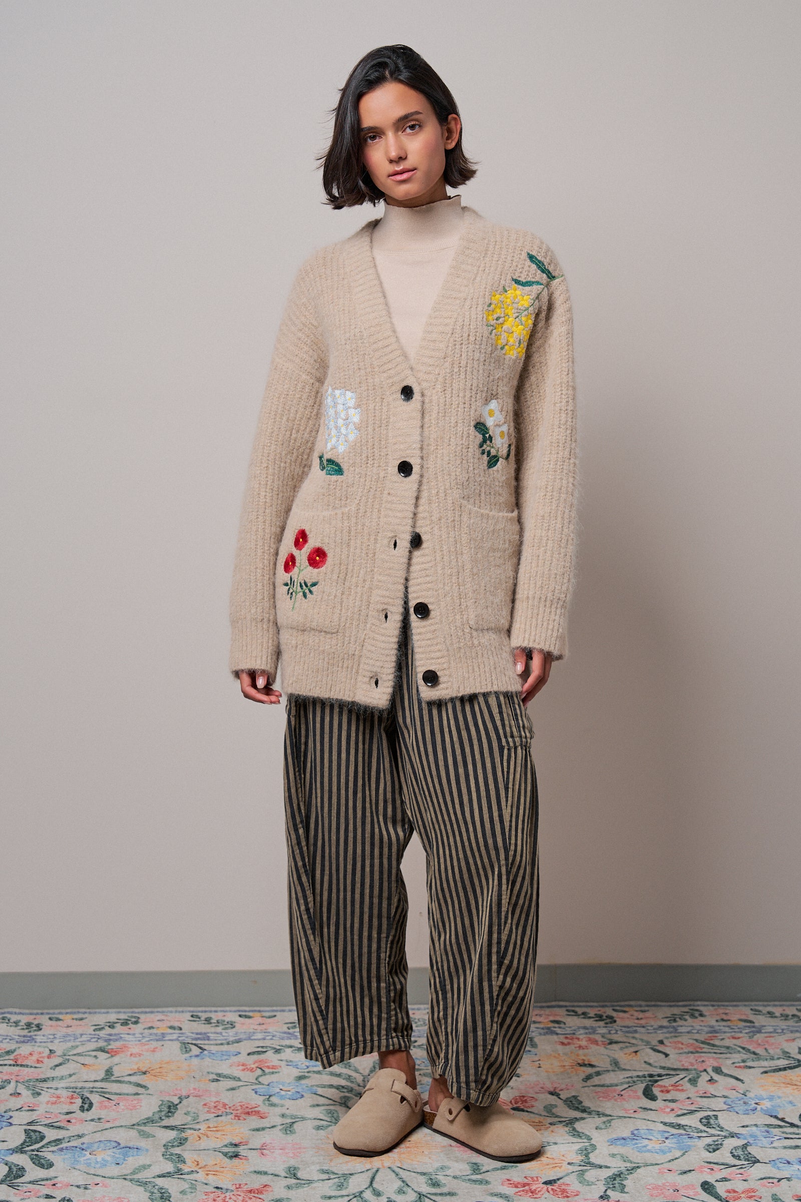 Floral Embroidered Oversized Knit Cardigan