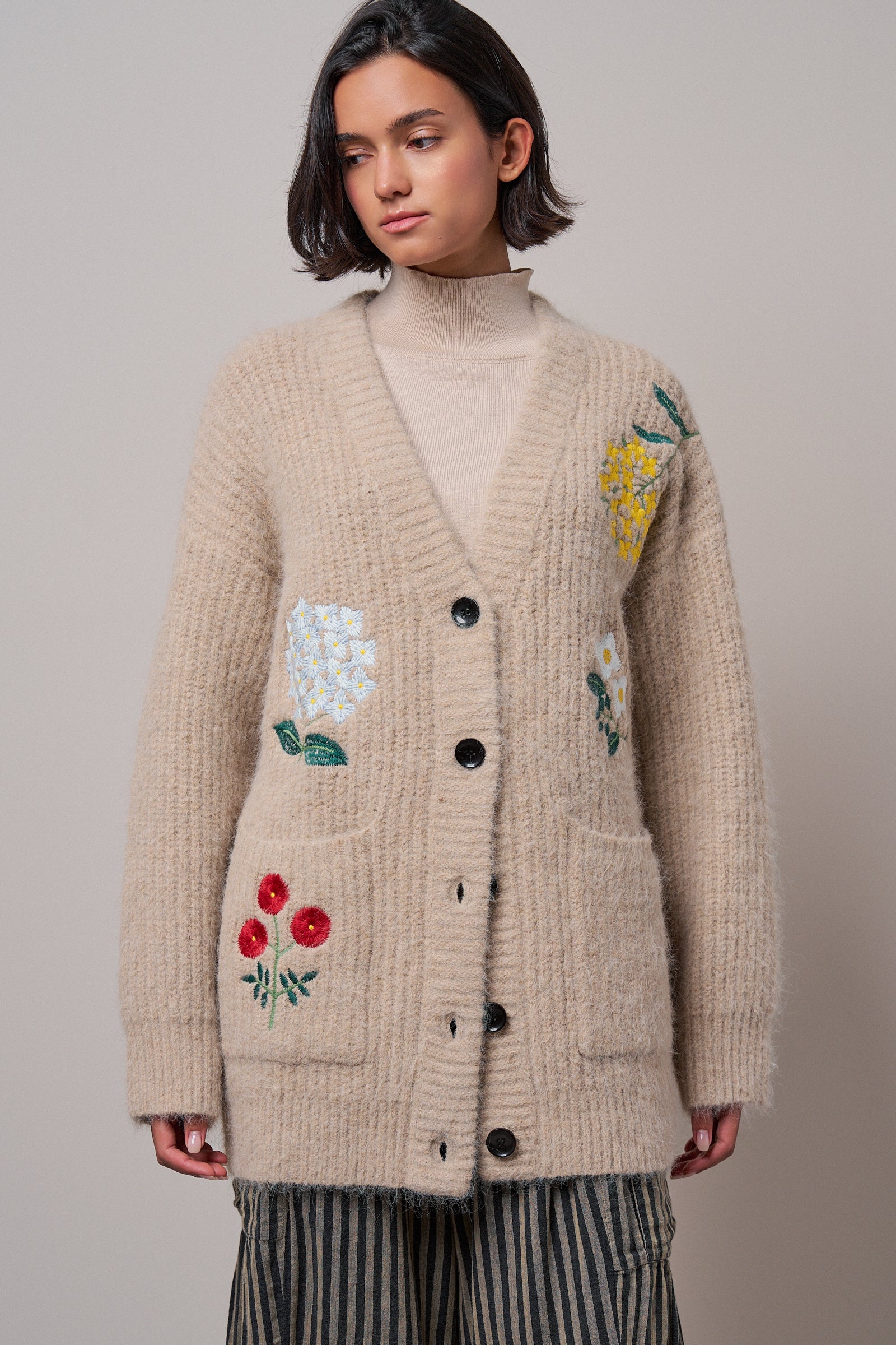 Floral Embroidered Oversized Knit Cardigan
