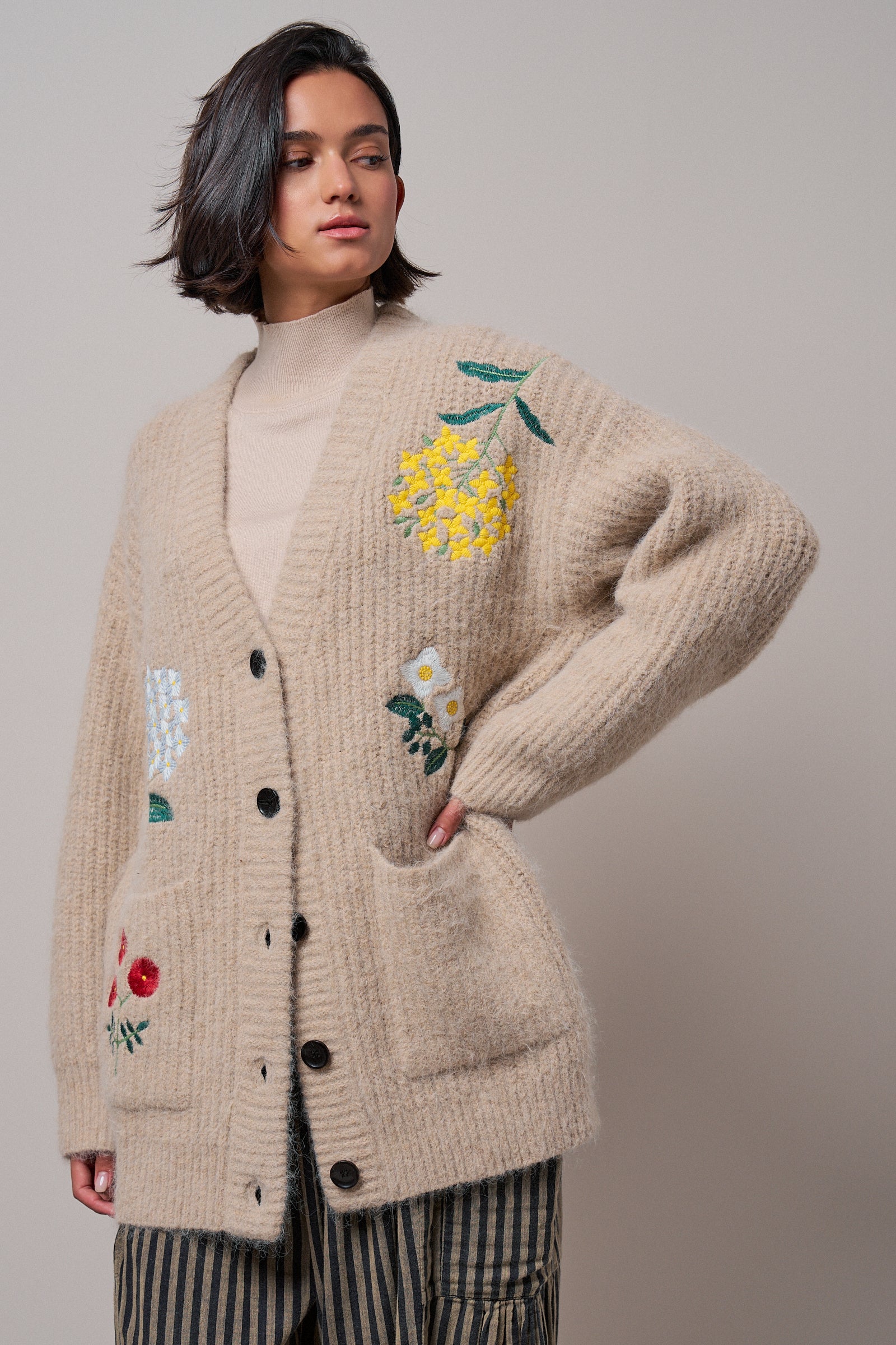 Floral Embroidered Oversized Knit Cardigan