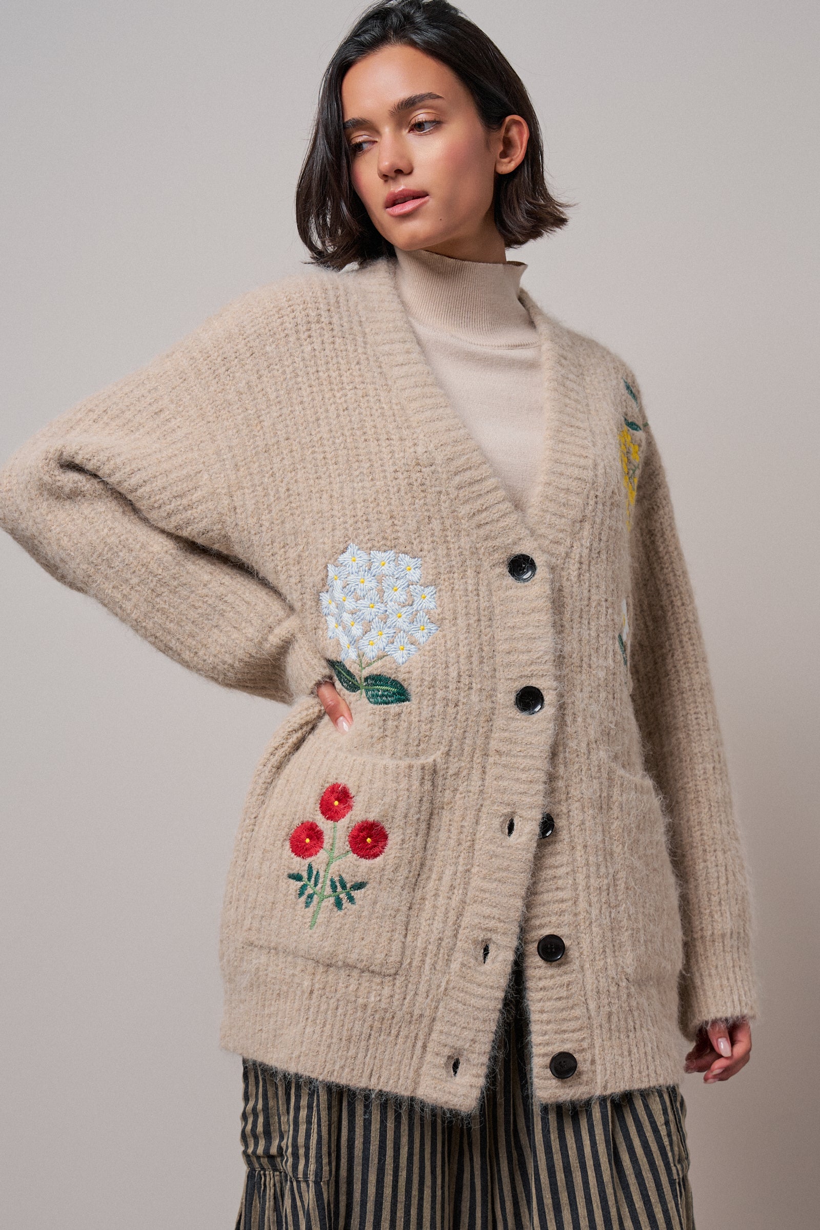 Floral Embroidered Oversized Knit Cardigan