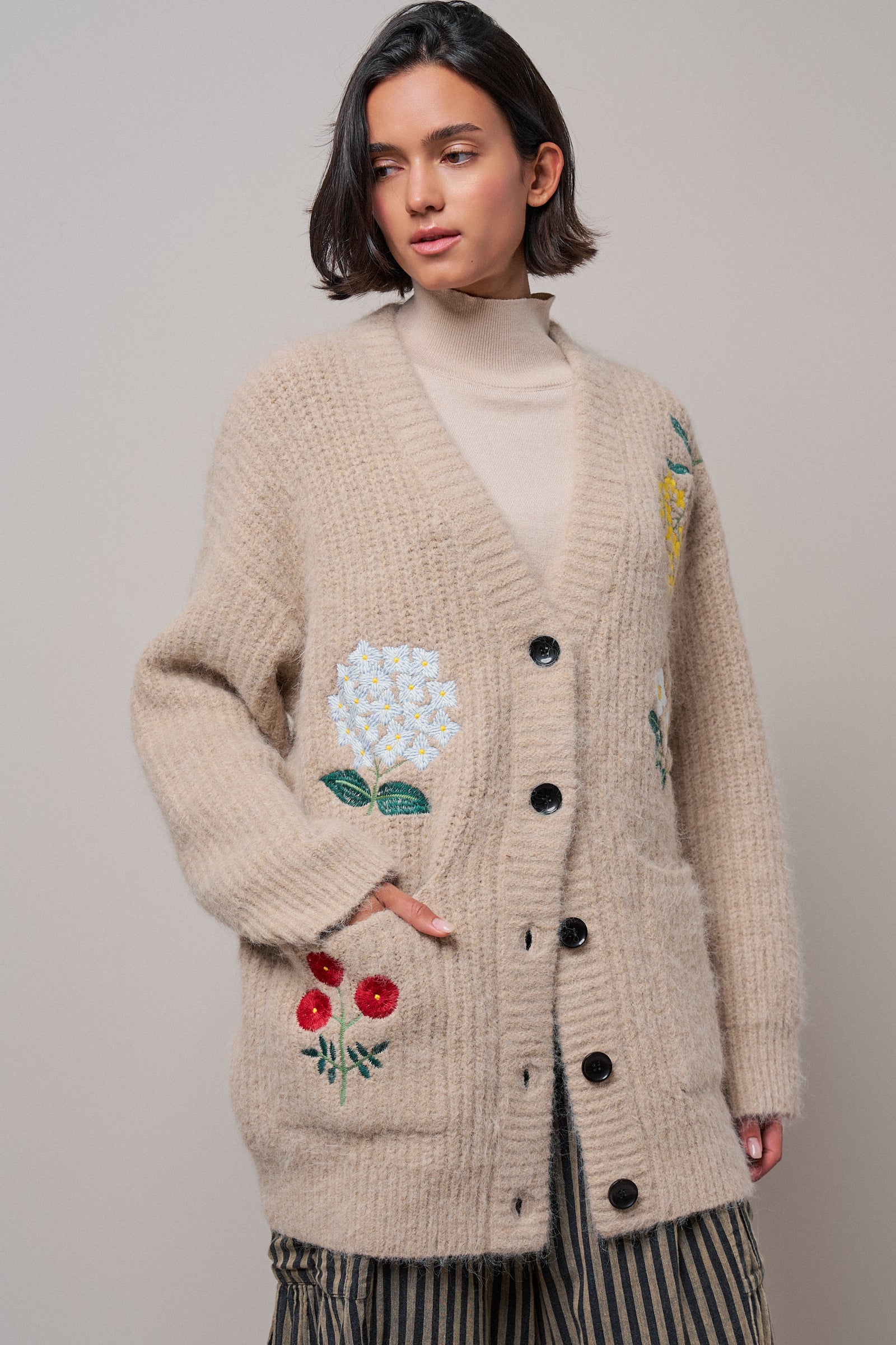 Floral Embroidered Oversized Knit Cardigan