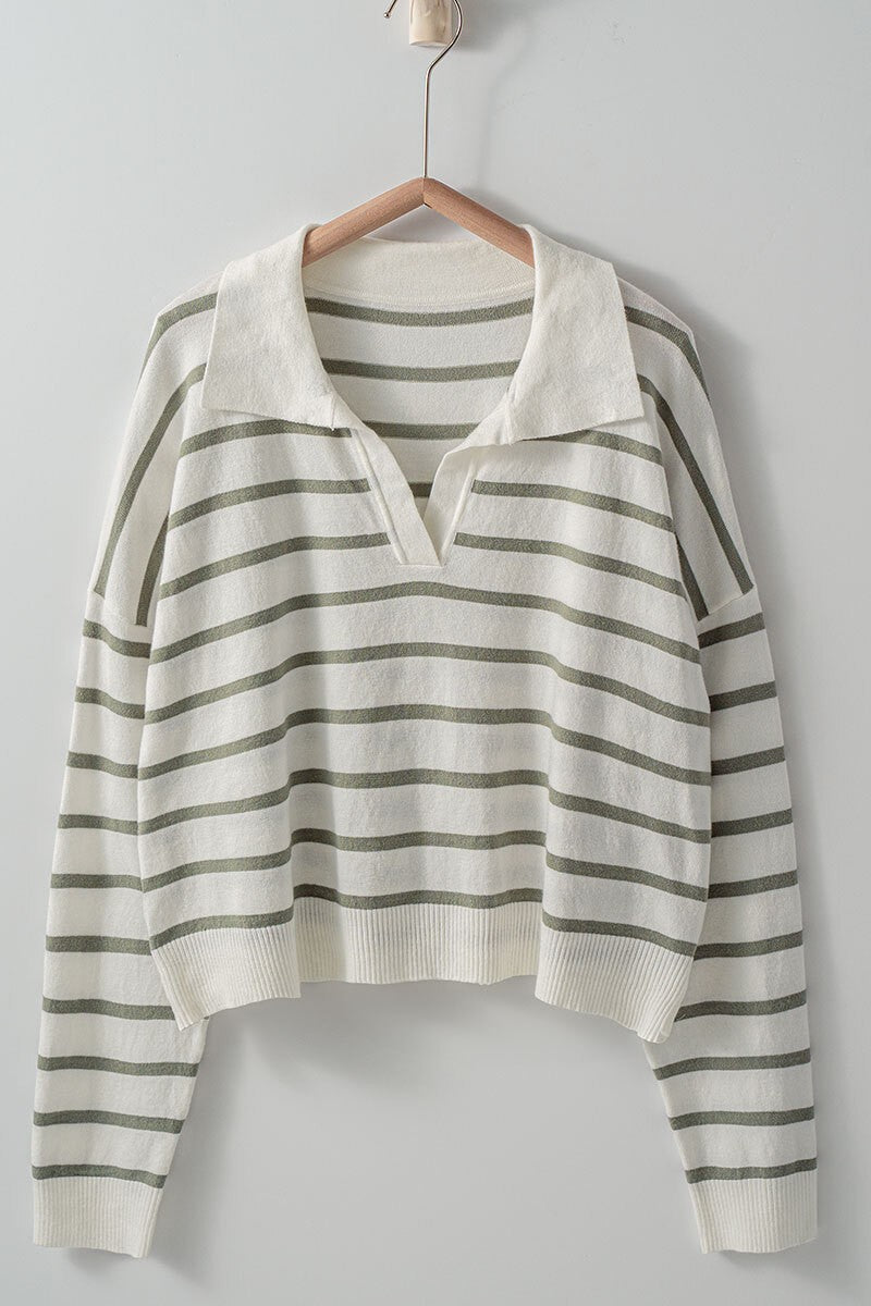 Important Striped Long Sleeve Polo Top