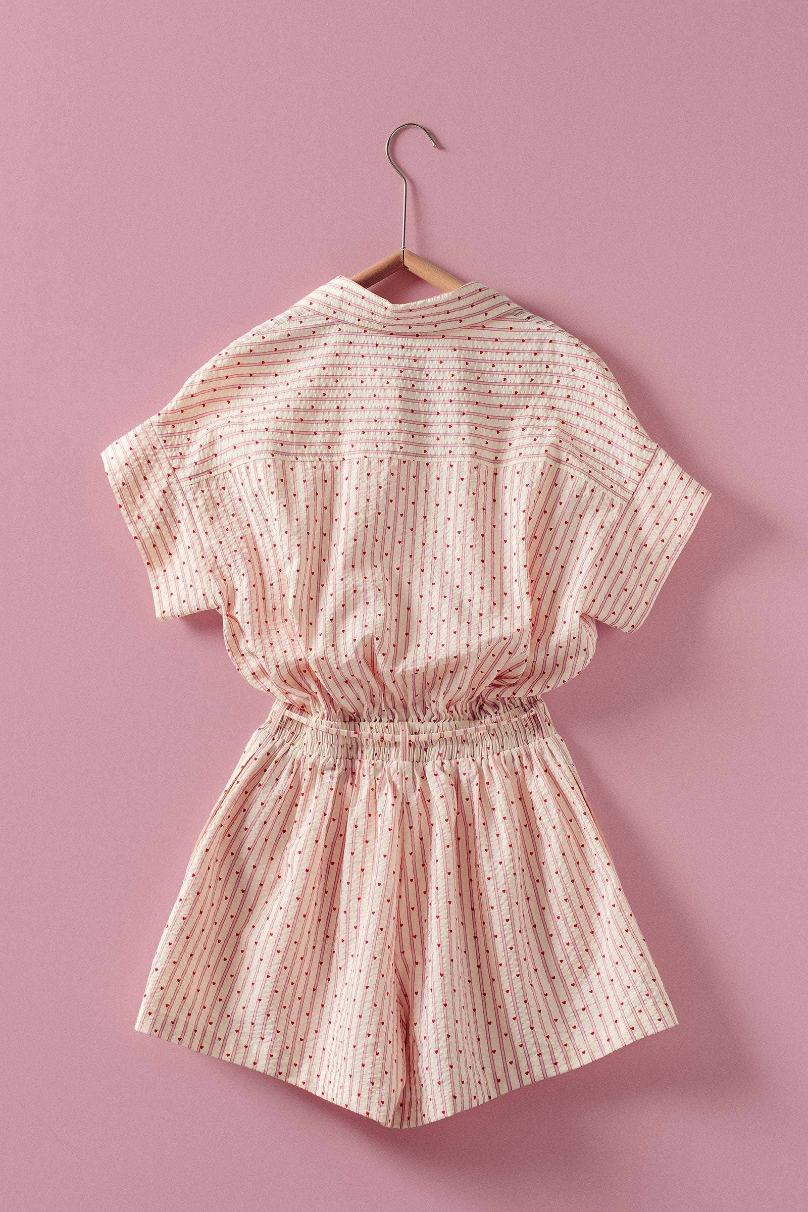 Urban Daizy Heart Stripe Collared Drawstring Romper Ivory-Pink Romper - Women's (UDZ-JR-00070) – alternate view 7