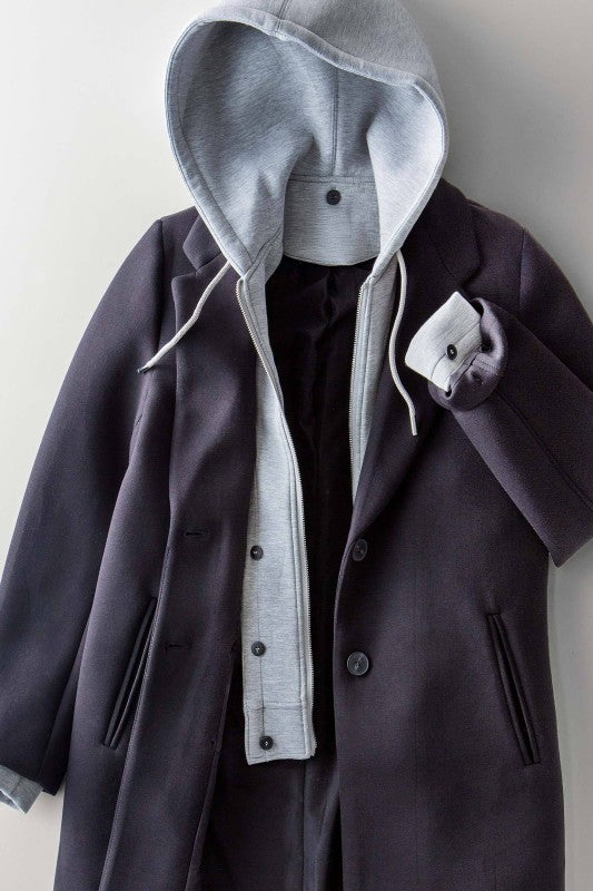 Scuba Topcoat with Detachable Hoodie in BLACK - Women's Coats | Urban Daizy