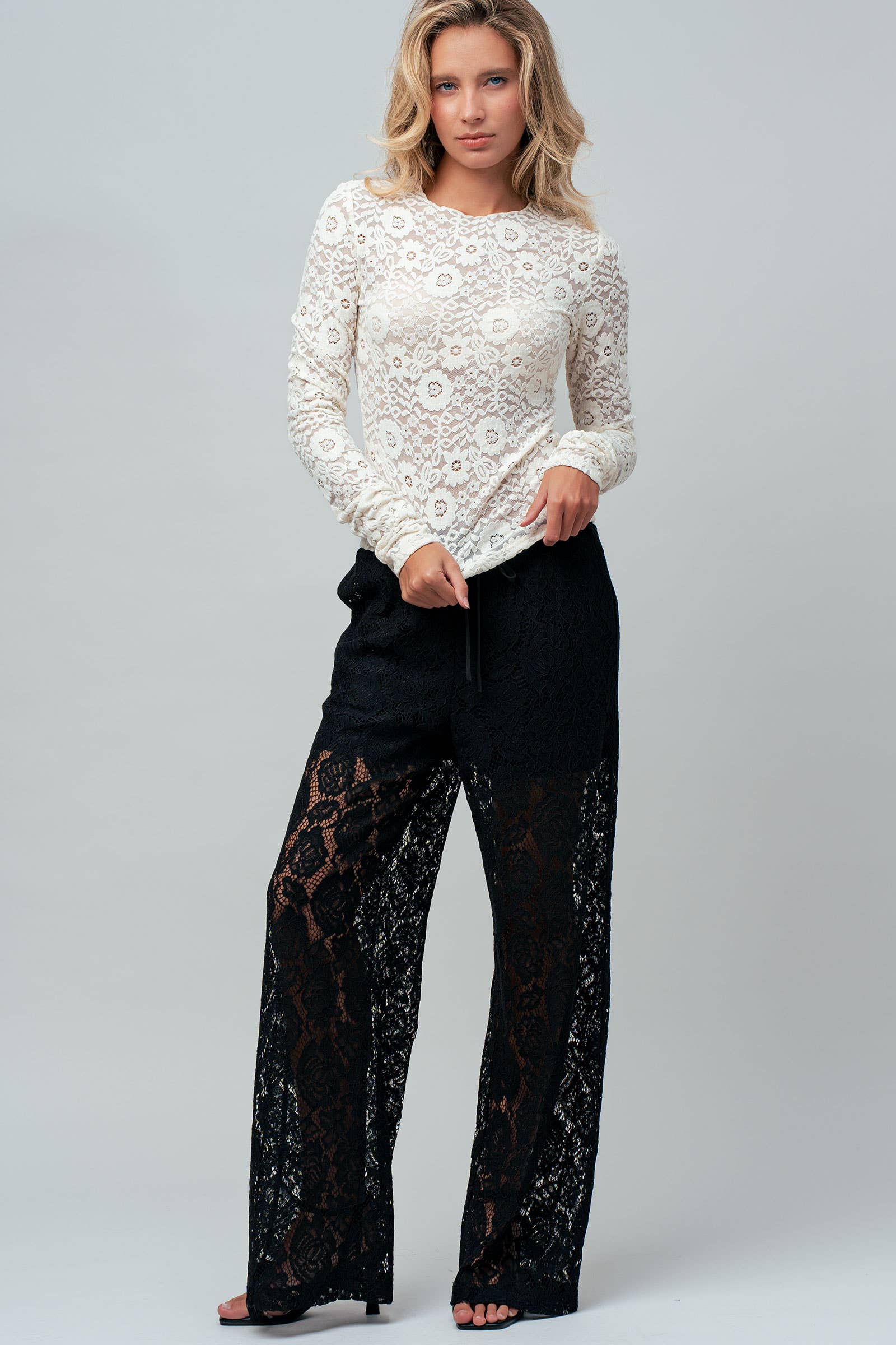 Sheer Floral Lace Long Sleeve Layering Top