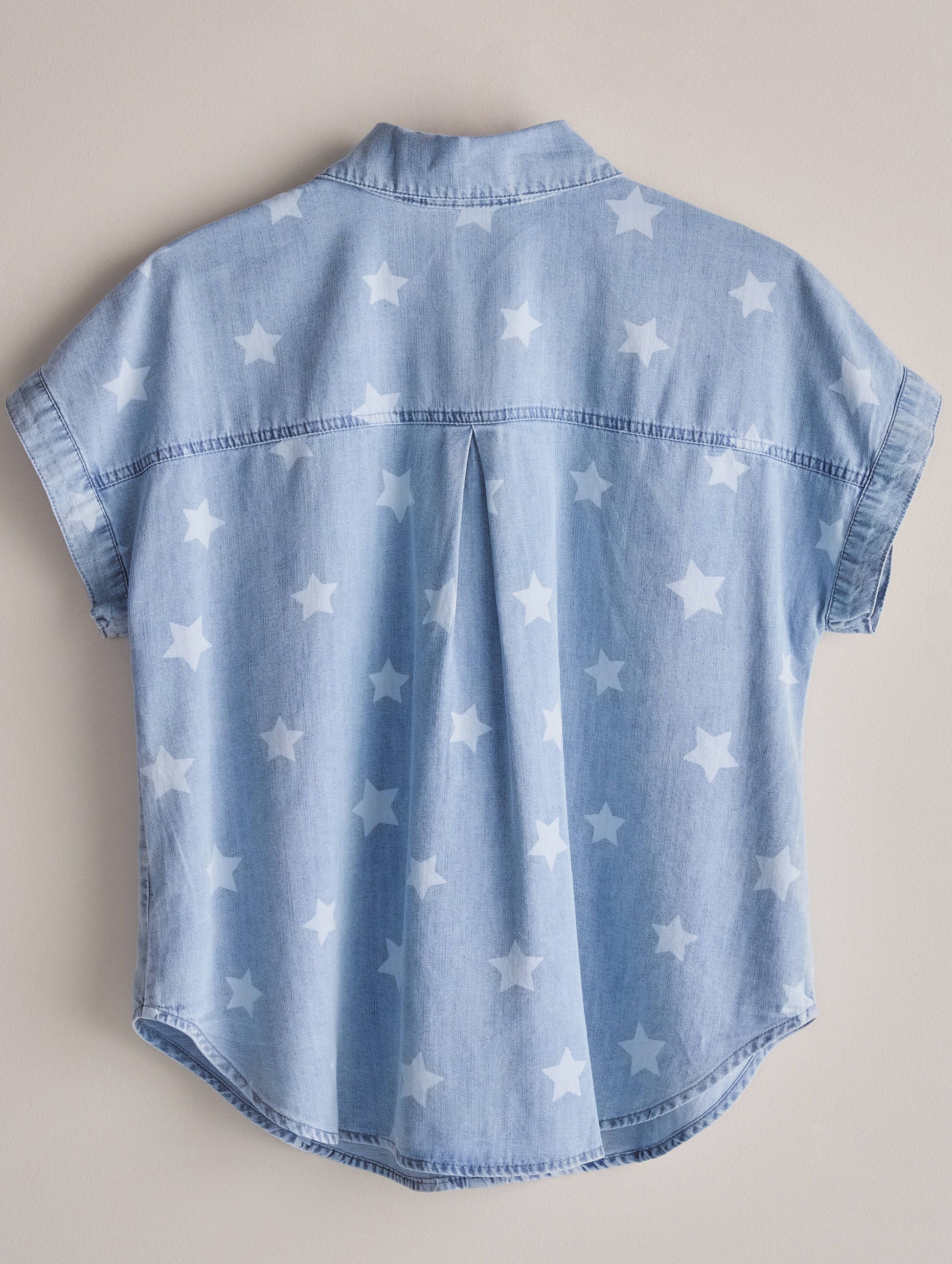 Star Print Chambray Short Sleeve Button Down