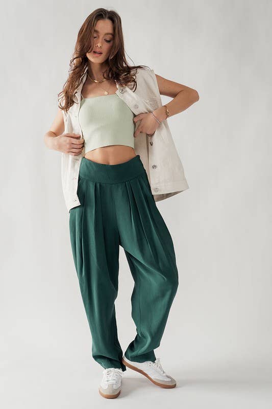 Urban Daizy Elegant High Waist Pleated Wide Leg Spring Pants Green Pants - Women's (UDZ-PT-00043) – alternate view 10