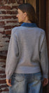Denim Collar Polo Sweater with Gold Buttons in GREY - Women's Sweaters | Urban Daizy