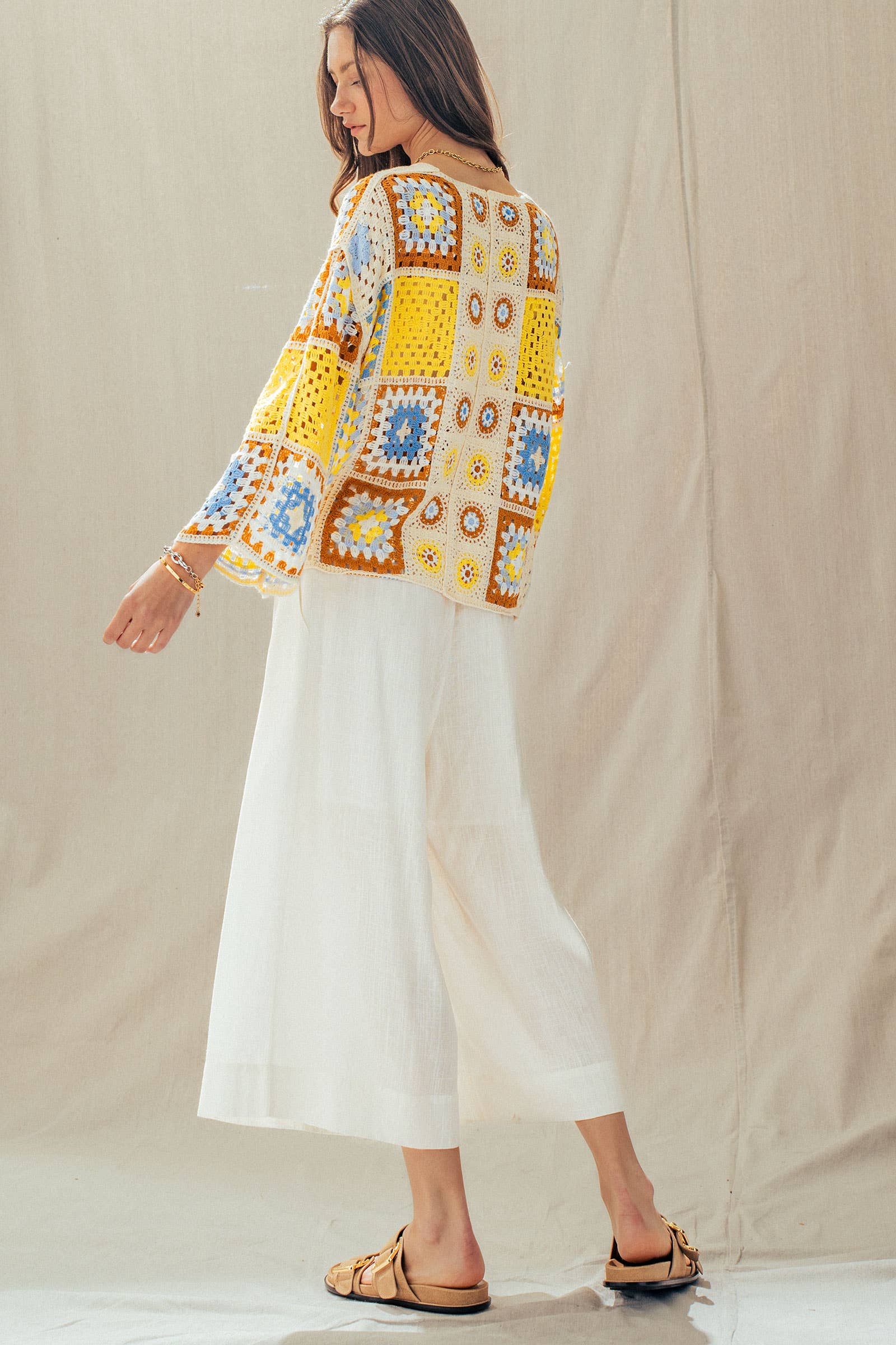 Bohemian Extra Wide Leg Ankle Length Pull On Pants