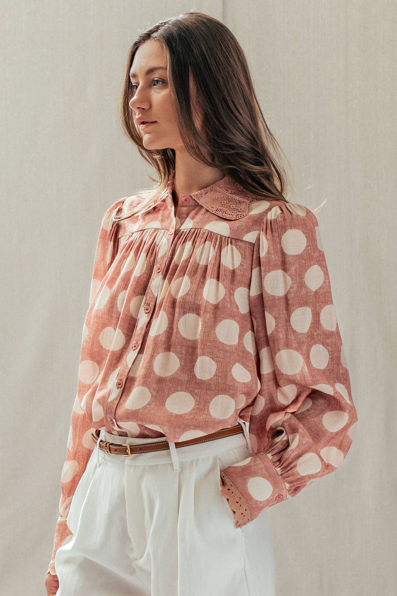 Polka Dot Eyelet Lace Blouse