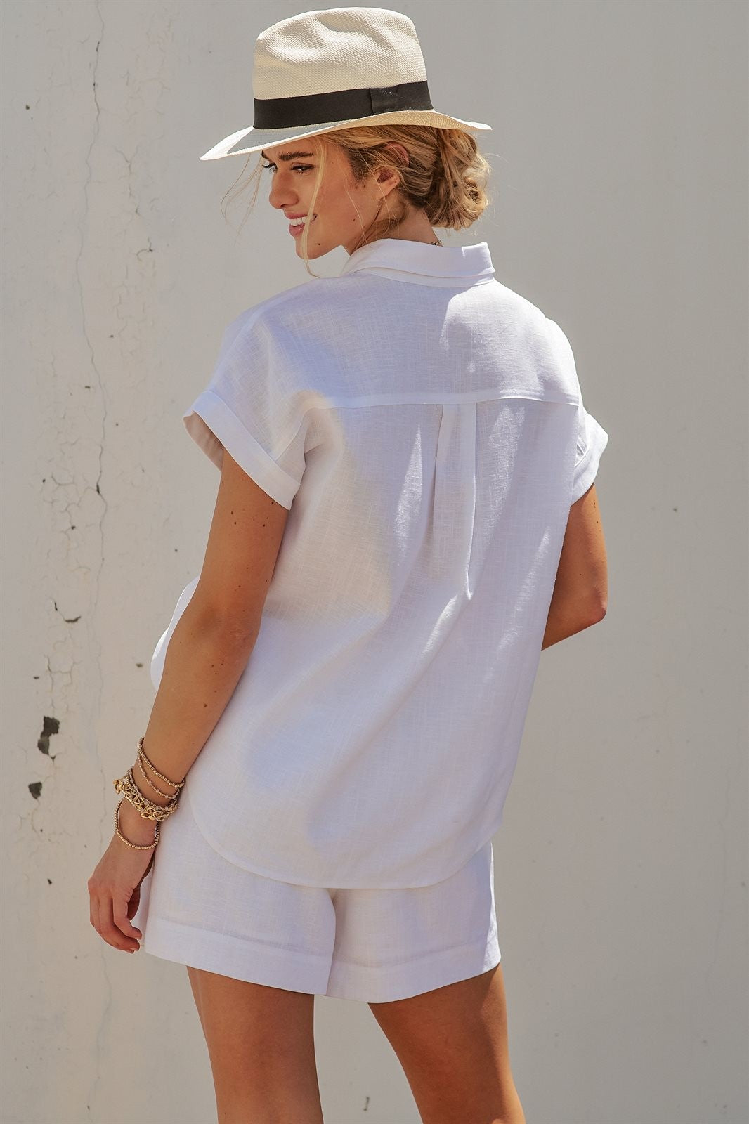 Coastal Ease Linen Short Sleeve Shirt in WHITE - Women's Tops | Urban Daizy
