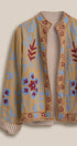 Embroidered Corduroy Jacket with Folk Floral Scroll in KHAKI - Women's Jackets & Blazers | Urban Daizy