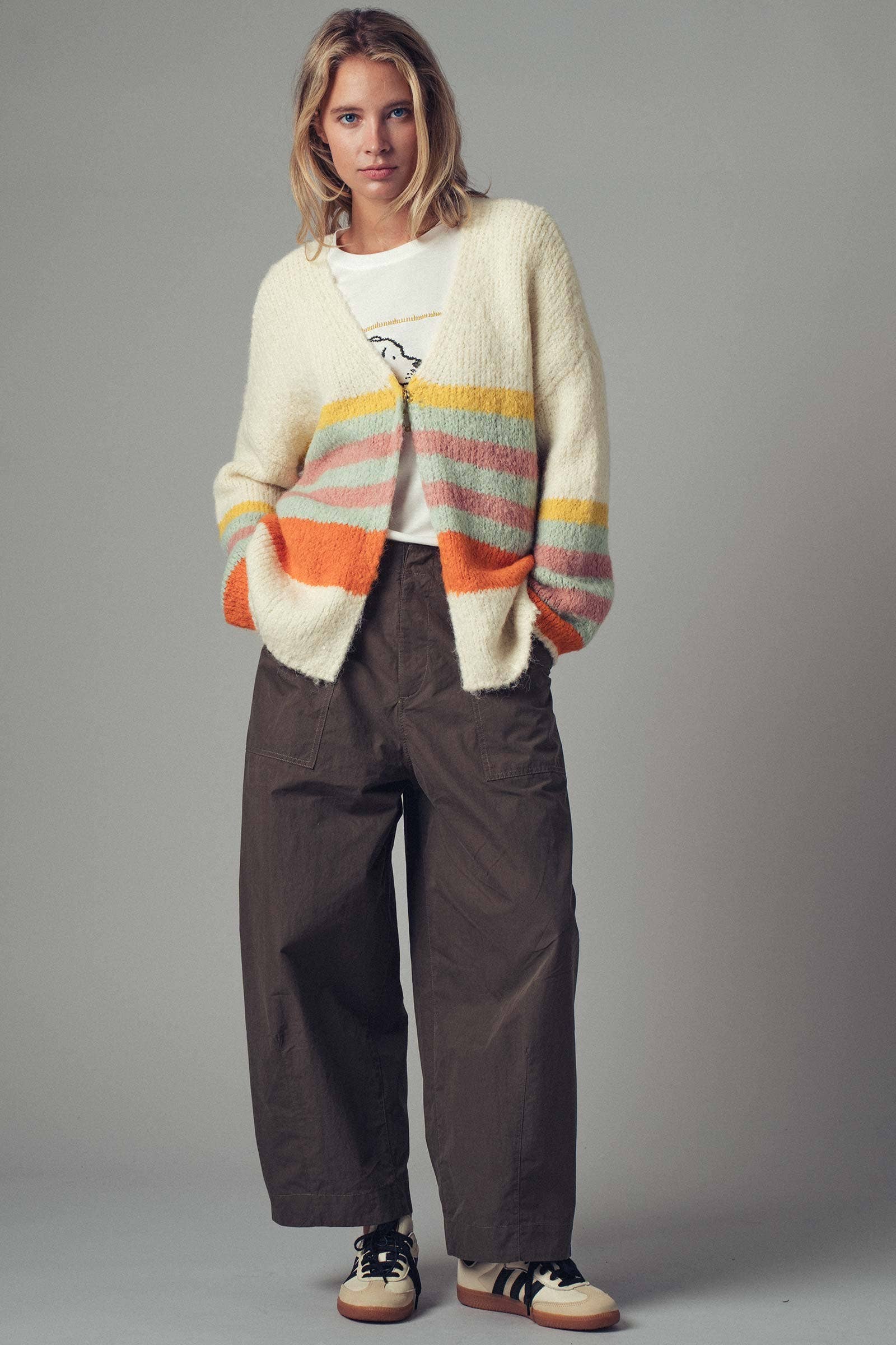 Urban Daizy Boho Stripe Cardigan Cream-Multi Cardigan - Women's (UDZ-KN-00358) – alternate view 6