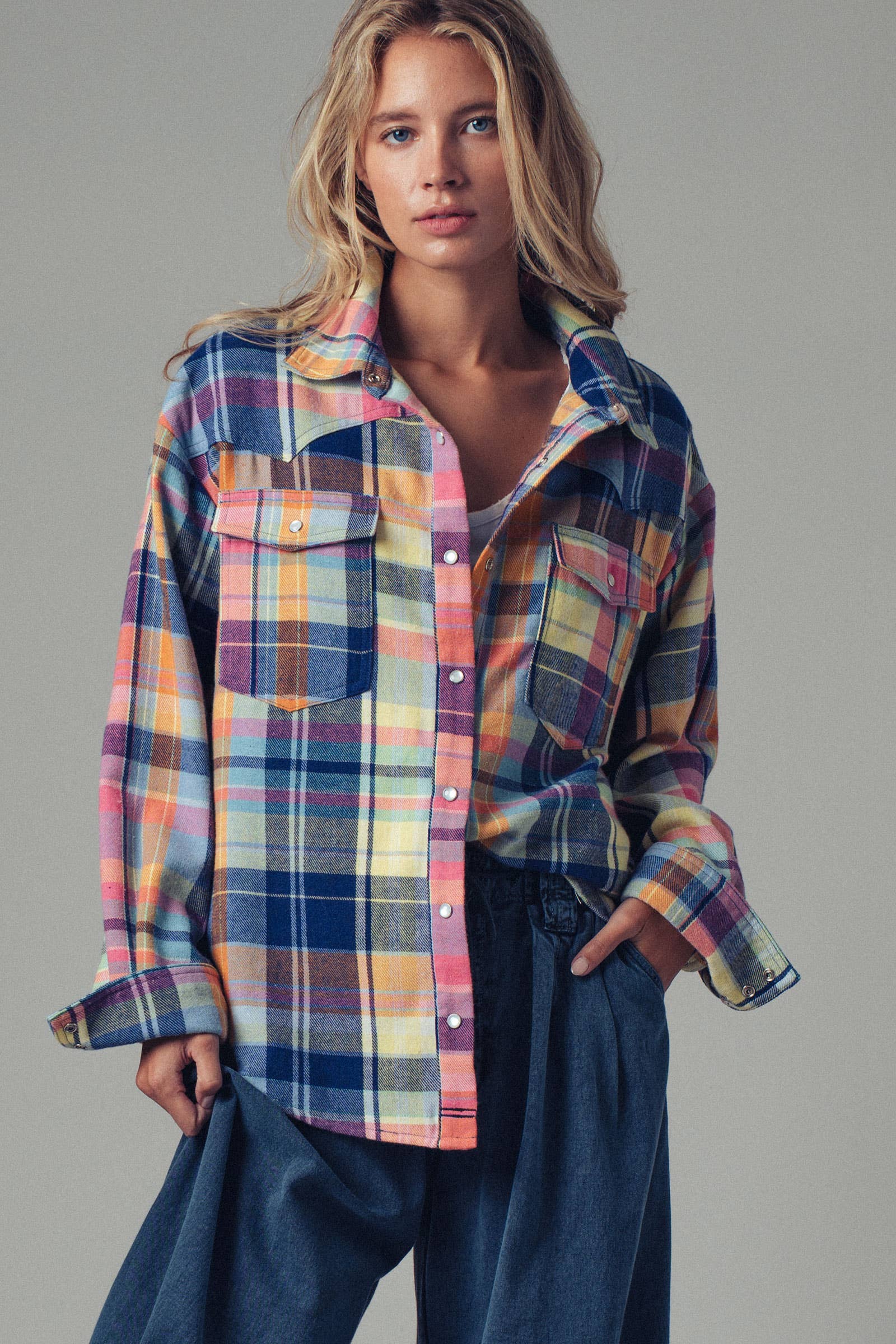 Plaid Snap-Front Western Shirt