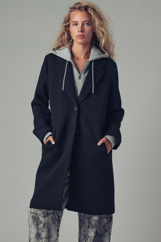 Scuba Topcoat with Detachable Hoodie in BLACK - Women's Coats | Urban Daizy