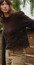 Lace Trim Knit Sweater with Floral Hem Detail in BROWN - Women's Sweaters | Urban Daizy