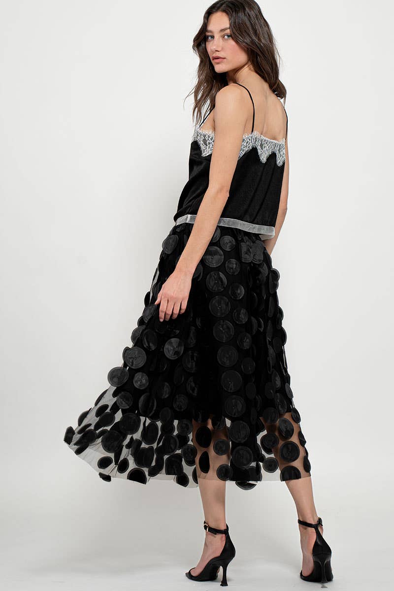 Urban Daizy Polka Dot Tulle Midi Skirt with Elastic Waist Black Skirt - Women's (UDZ-SK-00104) – alternate view 15
