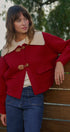 Toggle Front Sweater Jacket with Contrast Collar in RED - Women's Jackets & Blazers | Urban Daizy